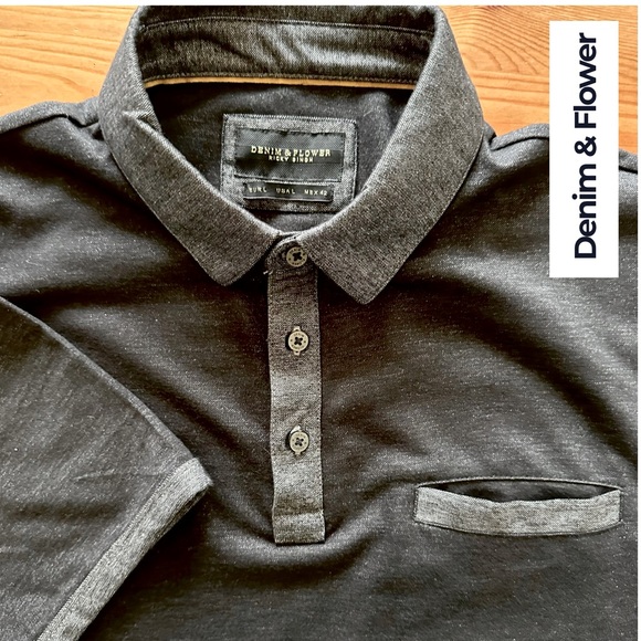 Denim and Flower Ricky Singh Men's Black Short Sleeve Polo - Size Large - Picture 2 of 10